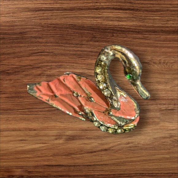Vintage Swan-Themed Brooch Lot Rhinestones & Enamel Elegant Collectible Pins - Picture 2 of 11